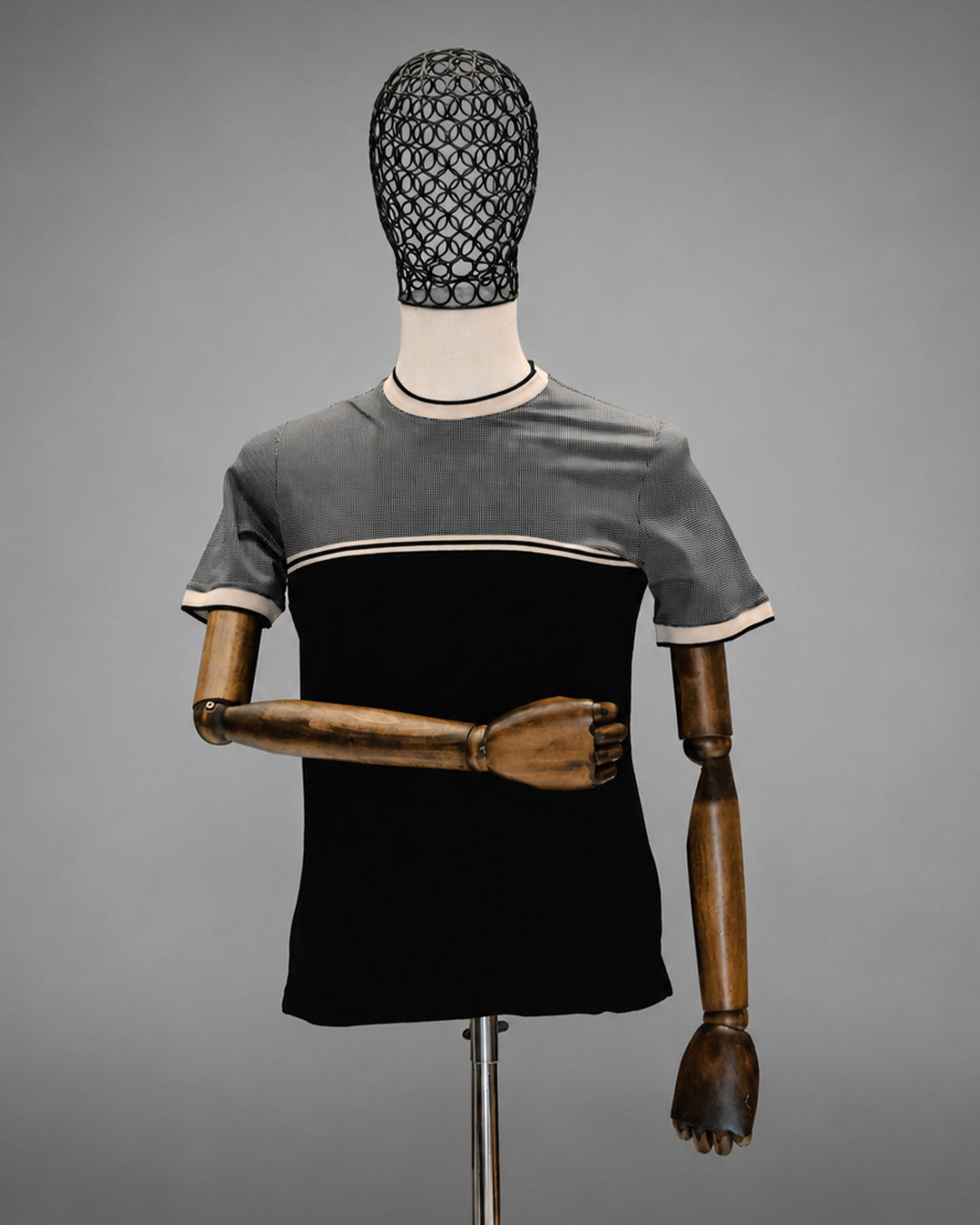 DRN TSHRT 7001 ÇİFT RENK BLOK DESENLİ BİSİKLET YAKA