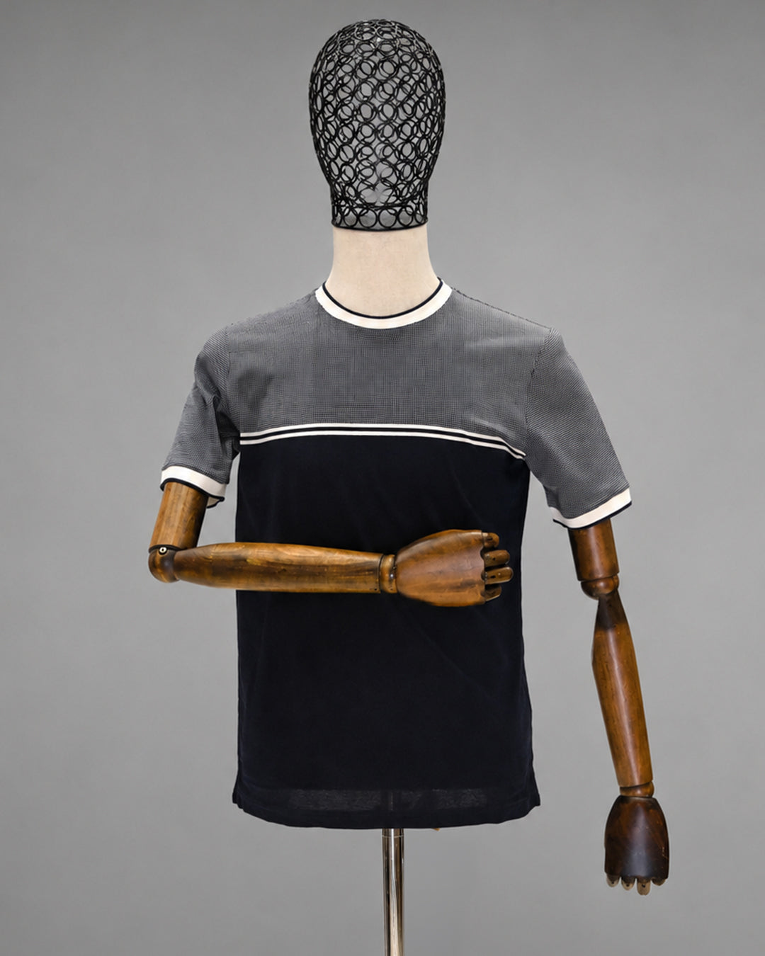 DRN TSHRT 7001 ÇİFT RENK BLOK DESENLİ BİSİKLET YAKA