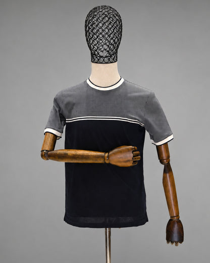 DRN TSHRT 7001 ÇİFT RENK BLOK DESENLİ BİSİKLET YAKA