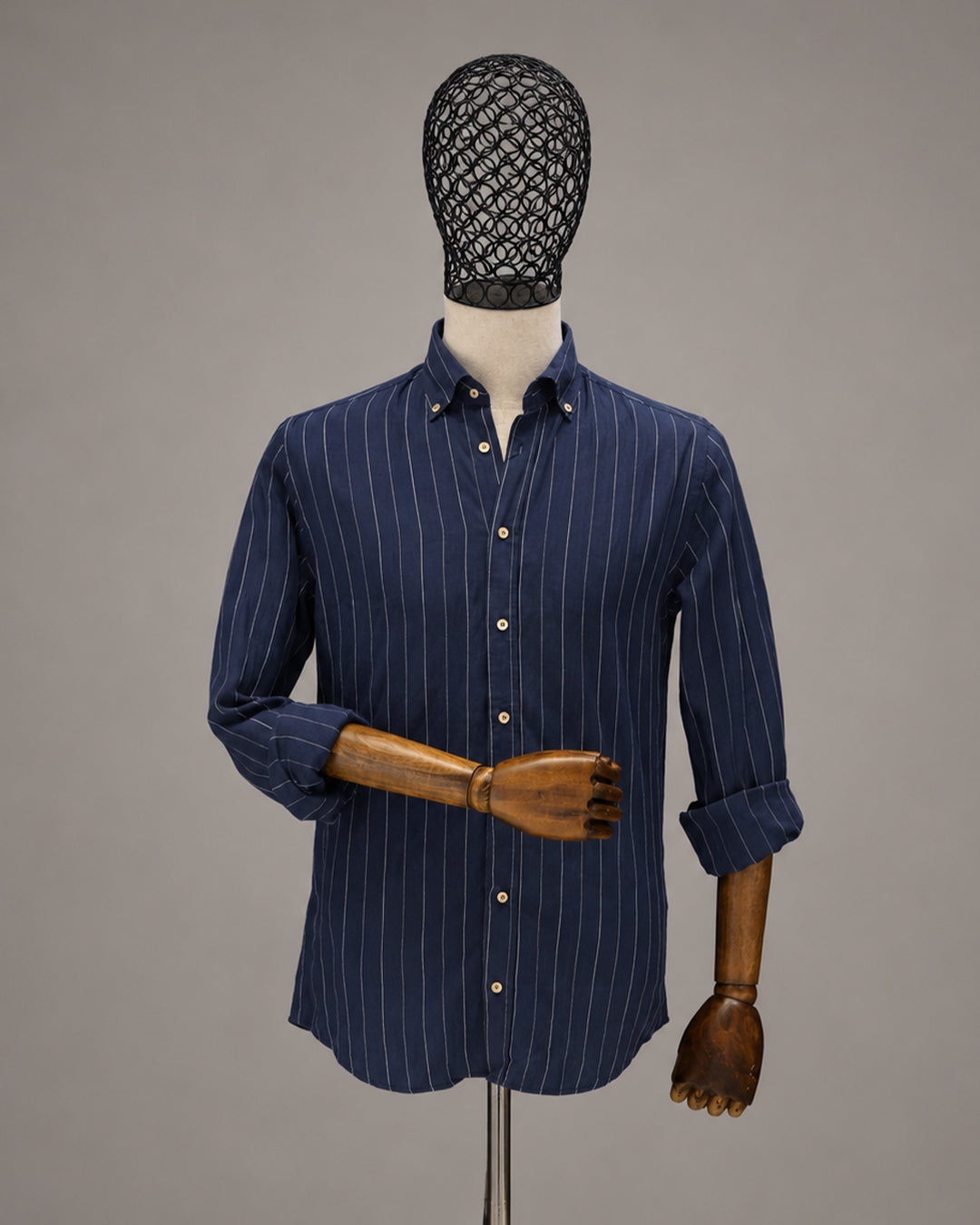DRN GMLK 6433 KETEN - TENCEL ÇİZGİLİ GÖMLEK