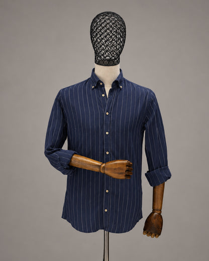 DRN GMLK 6433 KETEN - TENCEL ÇİZGİLİ GÖMLEK