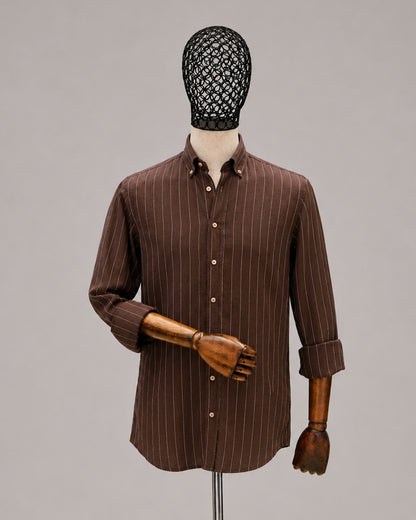 DRN GMLK 6433 KETEN - TENCEL ÇİZGİLİ GÖMLEK