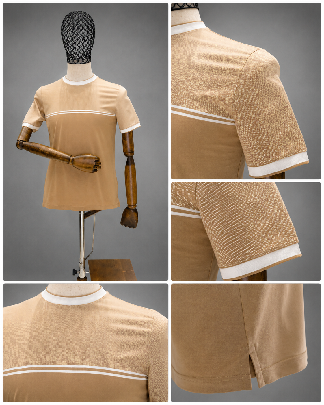 DRN TSHRT 7001 ÇİFT RENK BLOK DESENLİ BİSİKLET YAKA